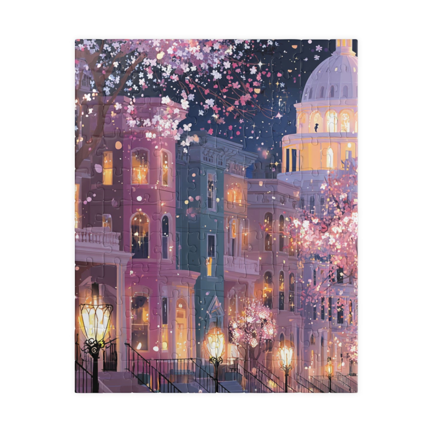 Washington DC Cherry Blossom Cityscape Puzzle — Scenic Nighttime Street 110–1014 Piece Jigsaw