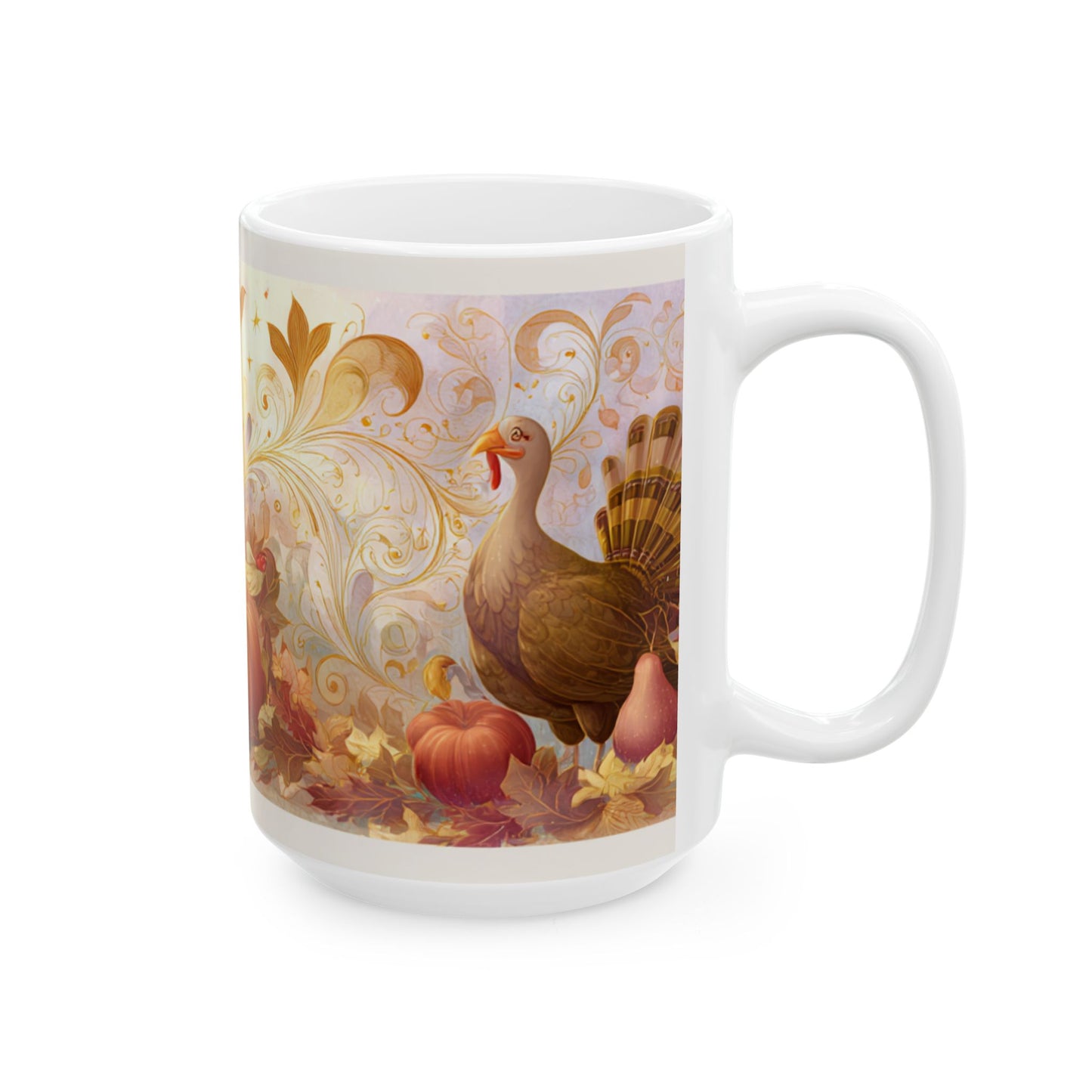 Whimsical Thanksgiving Mug, Pumpkin & Turkey Design, Autumn Coffee Cup, Festive Fall Decor, Harvest Gift, 11 oz and 15 oz Mugs