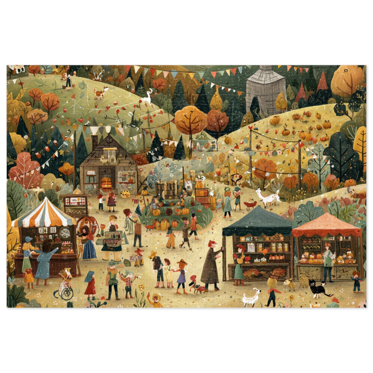 Autumn Harvest Festival Jigsaw Puzzle with Tin – 500-Piece Fall Market Scene