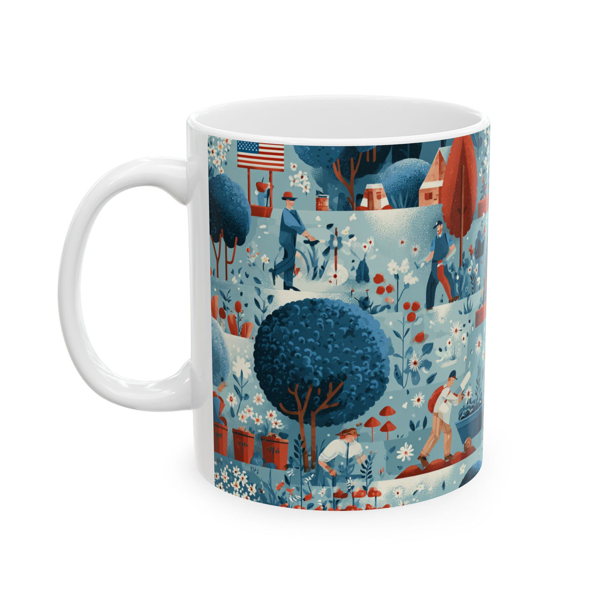 Whimsical Patriotic Mug, Red White and Blue Coffee Cup, Labor Day Gift, 11oz and 15oz Ceramic Mug