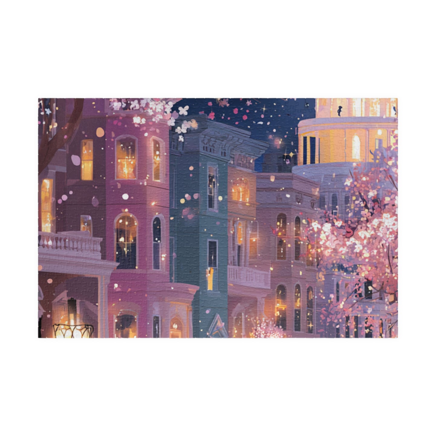 Washington DC Cherry Blossom Cityscape Puzzle — Scenic Nighttime Street 110–1014 Piece Jigsaw