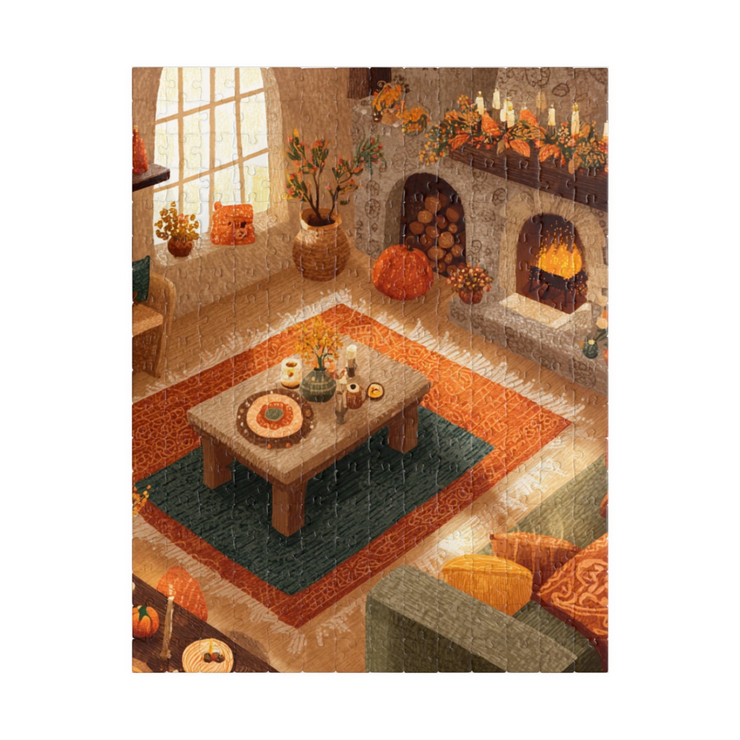 Fireside Comfort Puzzle | Cozy Autumn Living Room Scene | Glowing Fall Fireplace Jigsaw | Jazz N’ Coffee Puzzles