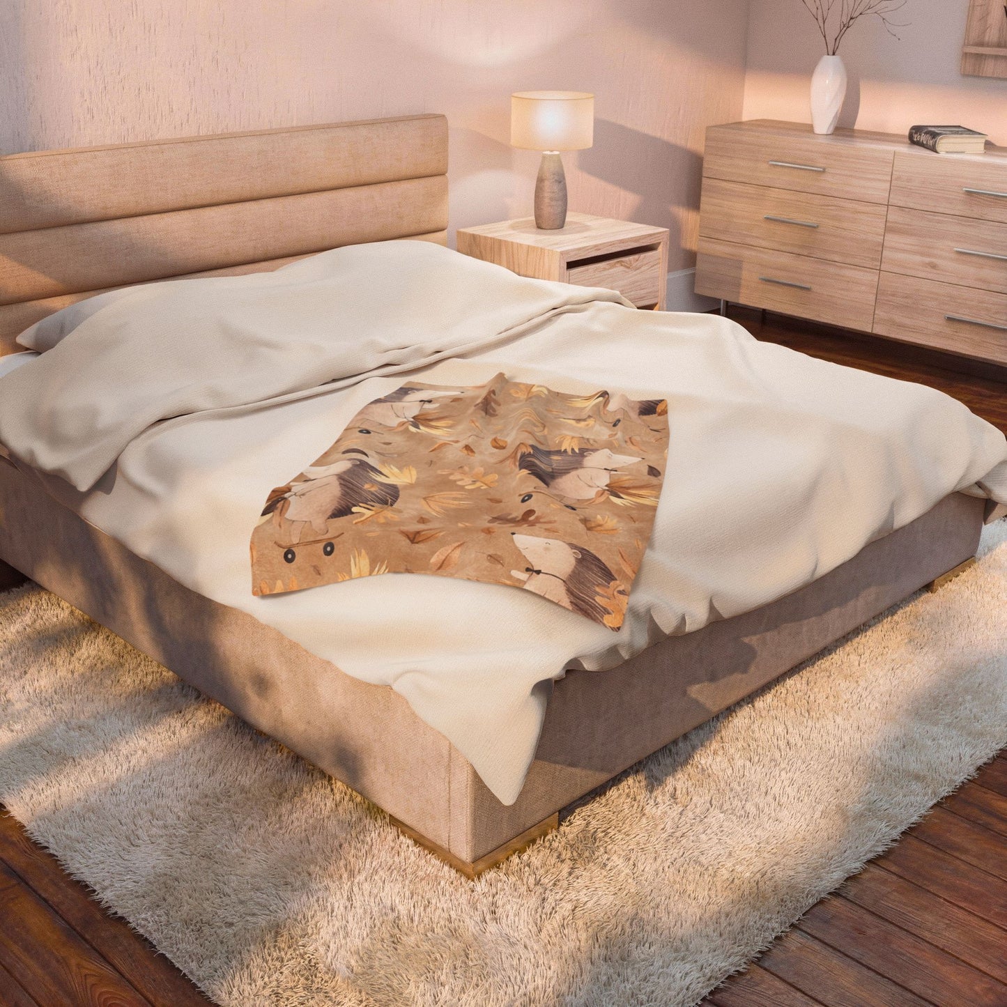 Hedgehog Skate Velveteen Plush Blanket – Cute Woodland Animal Throw for Kids & Cozy Autumn Decor