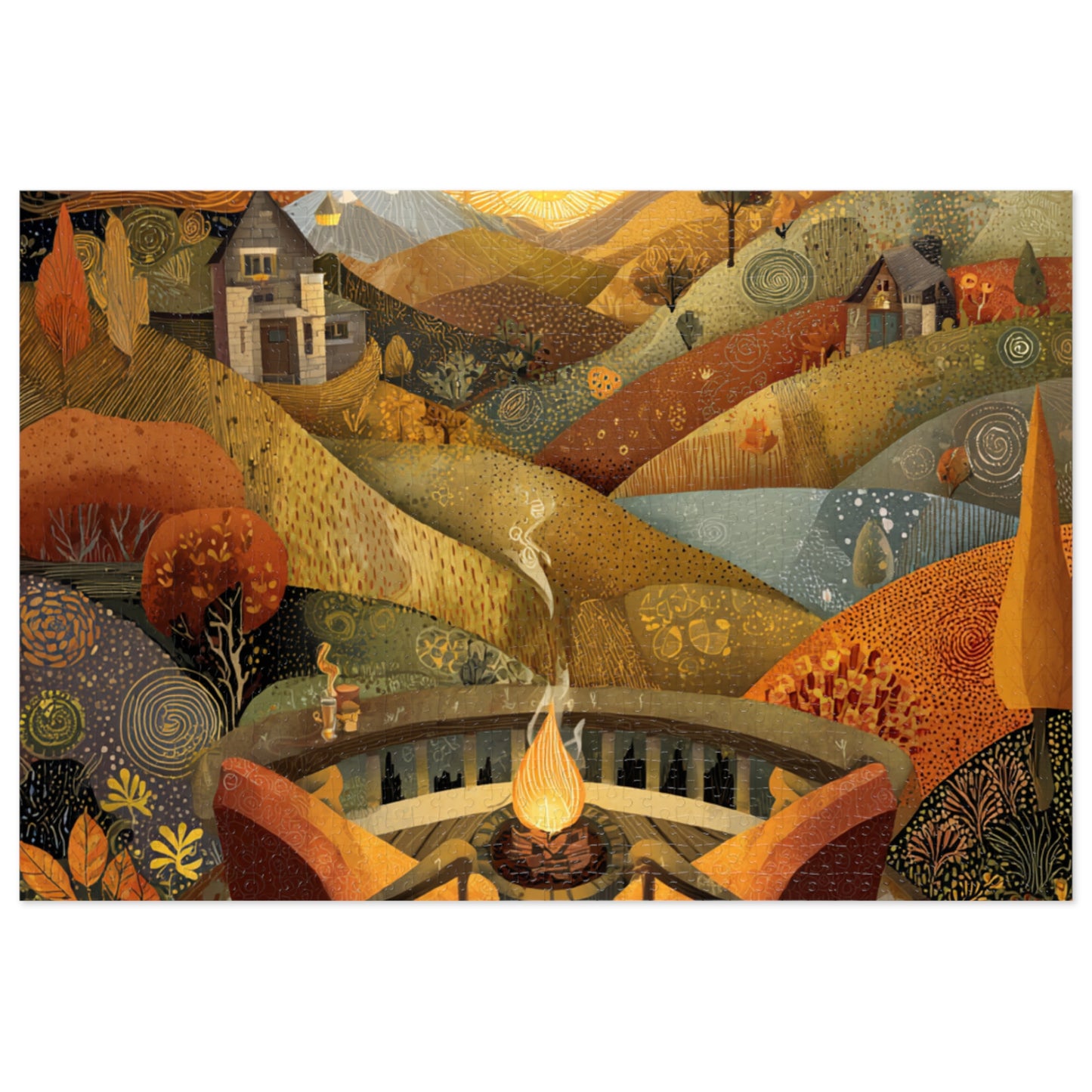 Autumn Fireside Puzzle — 500-Piece Scenic Jigsaw with Tin