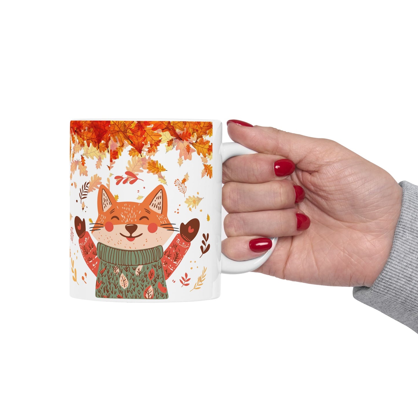 Autumn Fox with Leaves Ceramic Mug | Cozy Fall Coffee Cup | Thanksgiving Gift | Fox Lover Mug 11oz / 15oz | Jazz N’ Coffee Puzzles