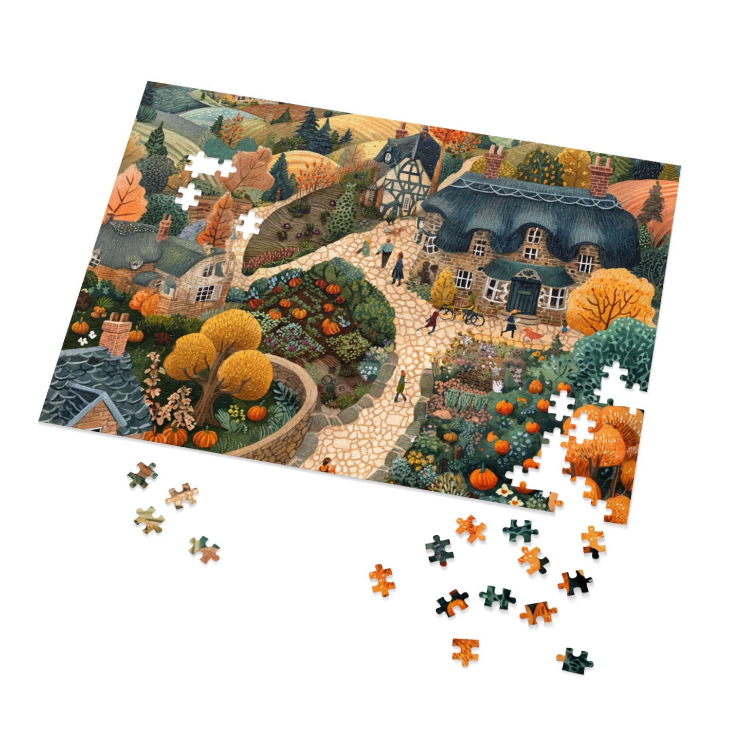 Autumn Cottage Village Jigsaw Puzzle — 500-Piece Fall Village Puzzle with Tin Gift Box