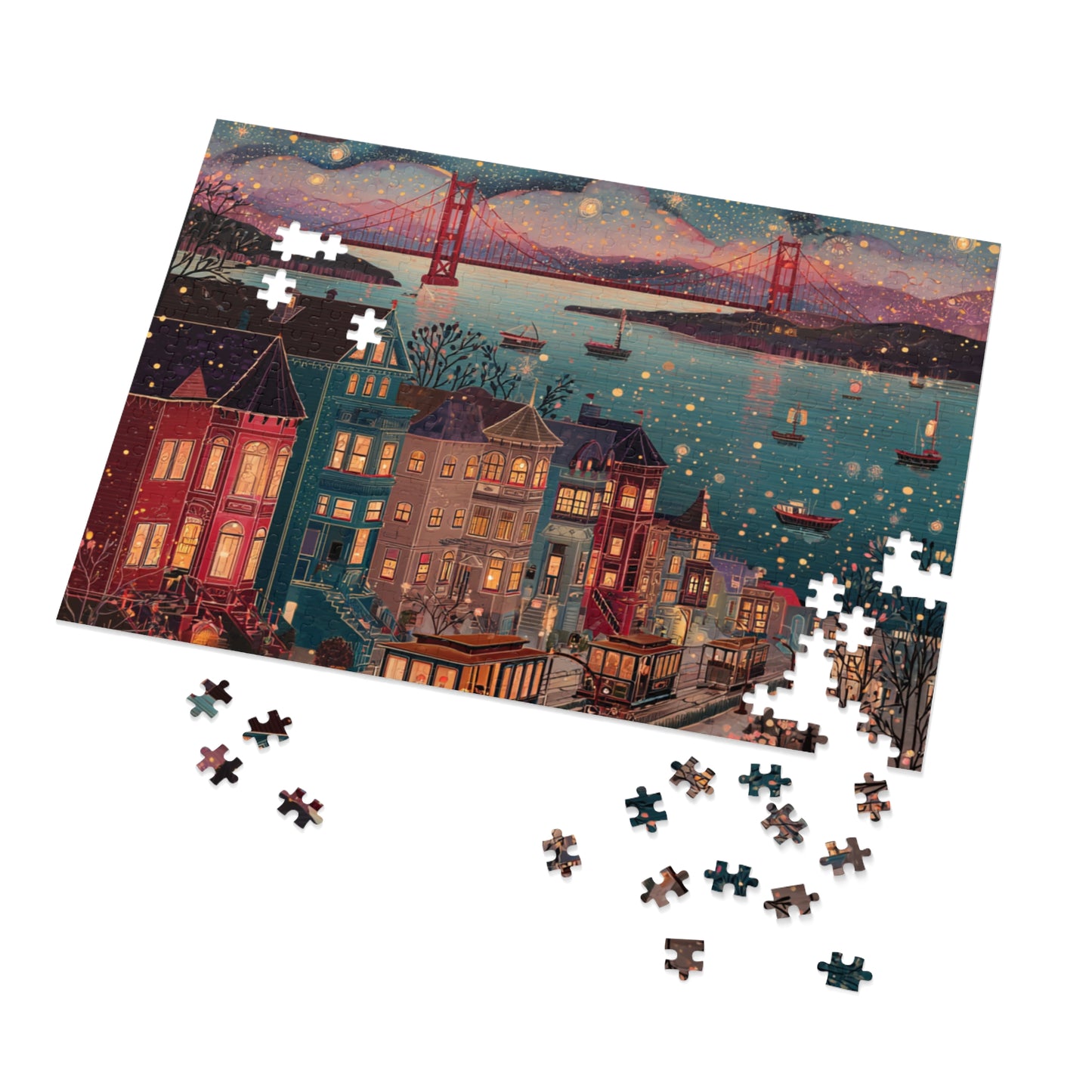 Whimsical San Francisco Puzzle – A Colorful City by the Bay-Jigsaw Puzzle with Tin