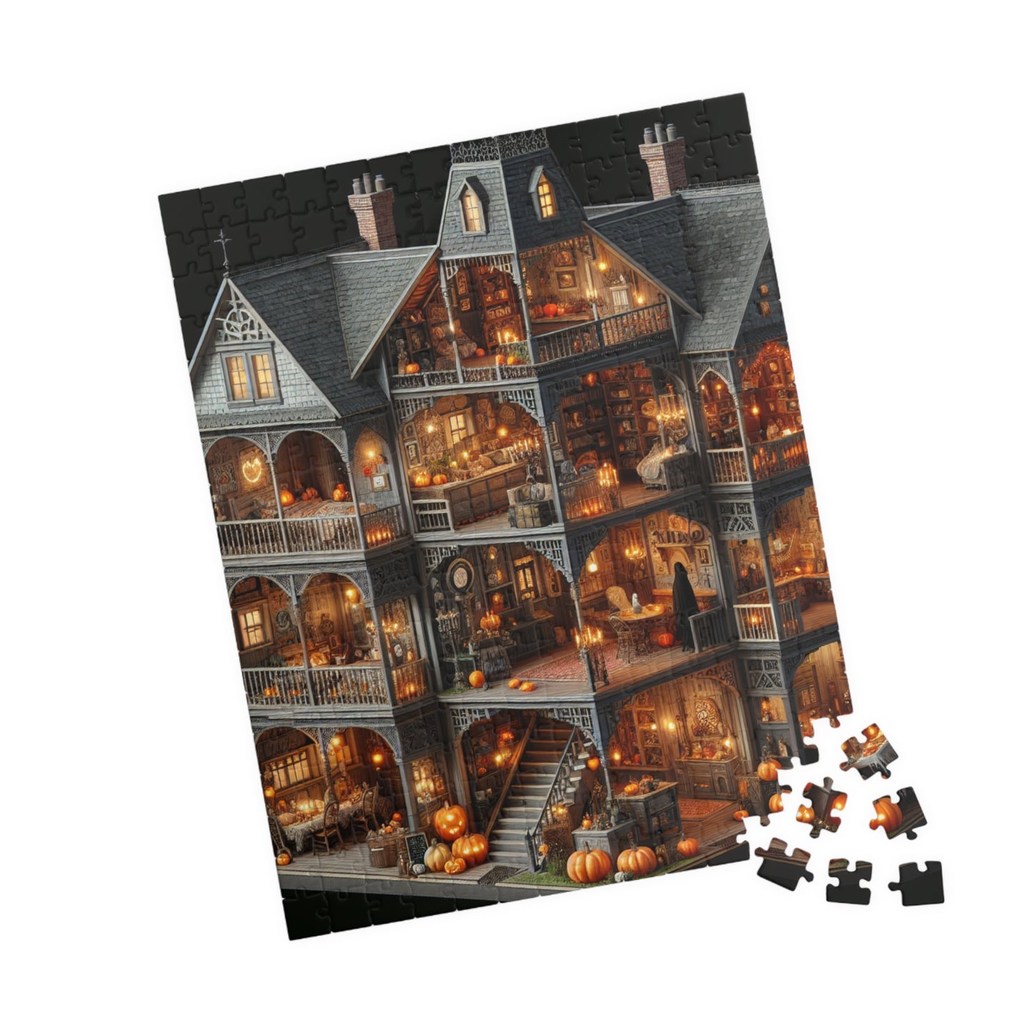 Creepy Halloween House Puzzle, Haunted Rooms Jigsaw, Spooky Holiday Activity (110, 252, 520 Pieces)