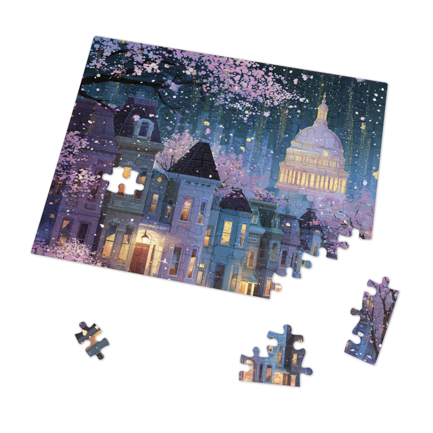 Whimsical Washington DC Cherry Blossom Puzzle – A Magical Springtime in the Nation’s Capital-Jigsaw Puzzle with Tin