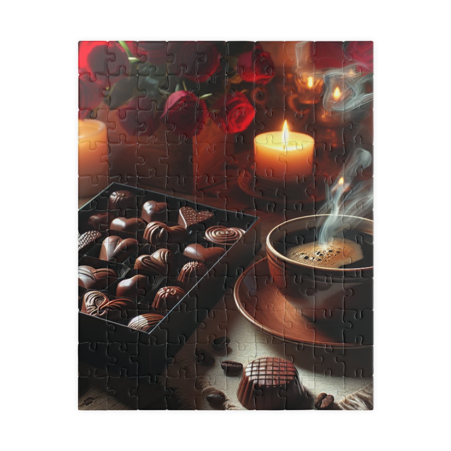 Valentine’s Indulgence Jigsaw Puzzle – Cozy Chocolate, Coffee & Candlelight Scene, Perfect Romantic Gift