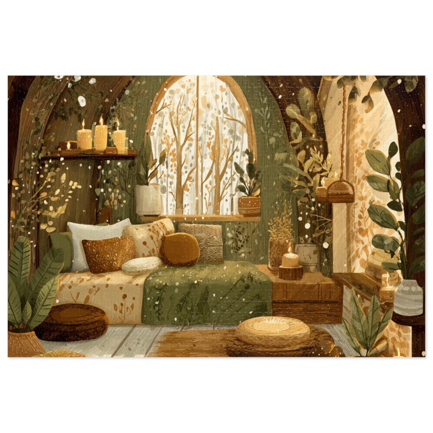 Cozy Green Nook Jigsaw Puzzle with Tin – Calming Botanical Room Scene