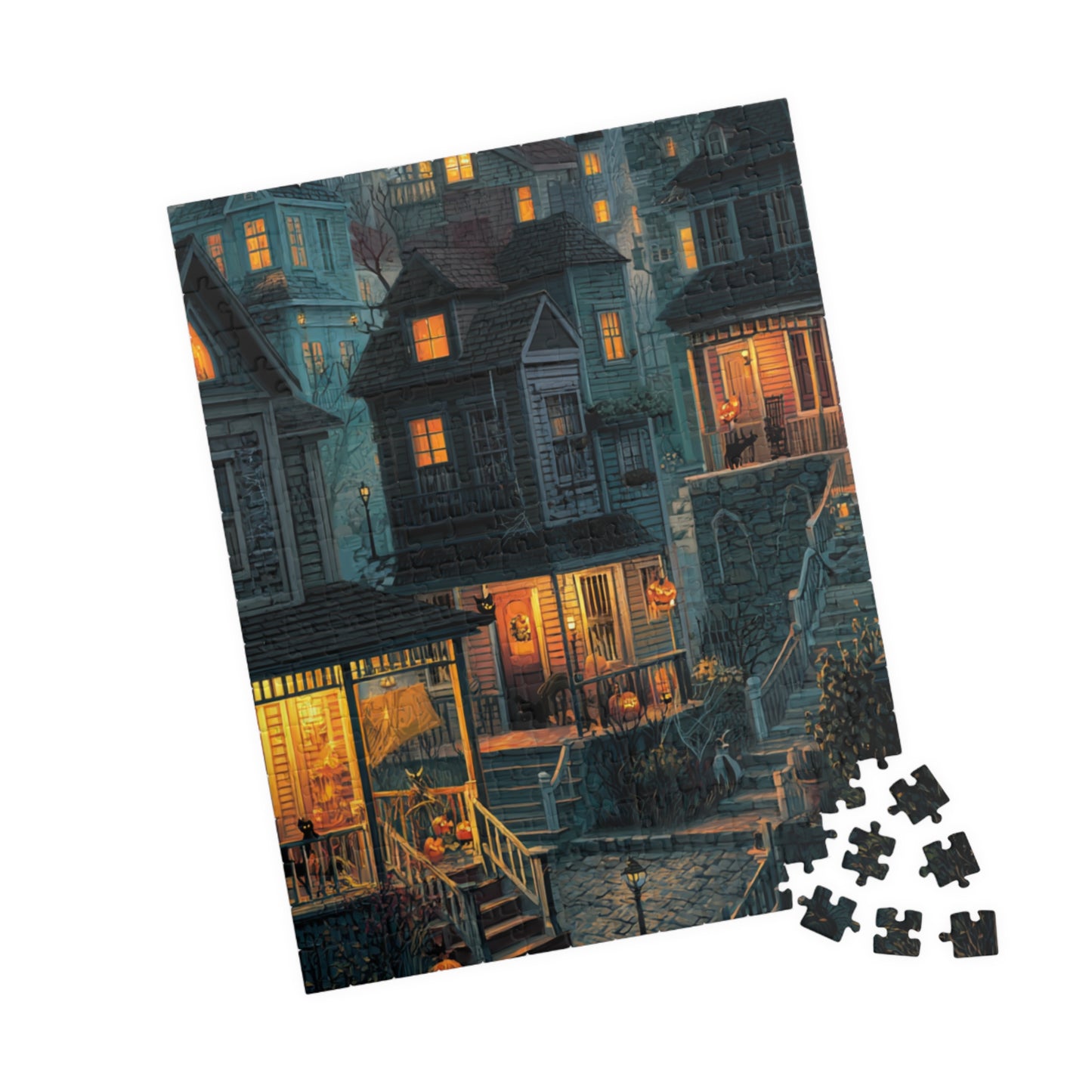 Creepy Town on Halloween Night Puzzle, Spooky Haunted Jigsaw for Family Game Night & Seasonal Fun, 110-1014 Piece Jigsaw Puzzle