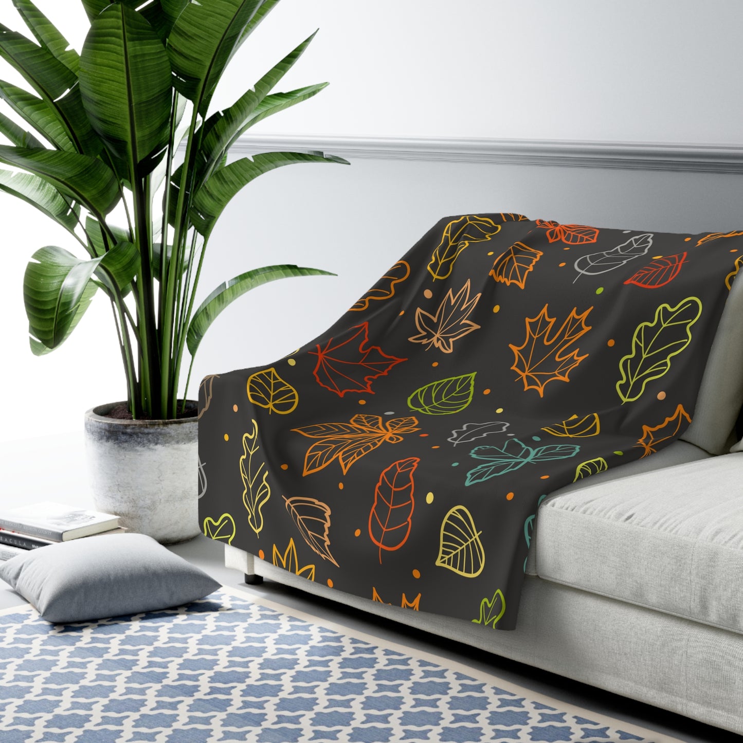 Autumn Leaves Sherpa Blanket — Cozy Fall Throw with Colorful Leaf Pattern