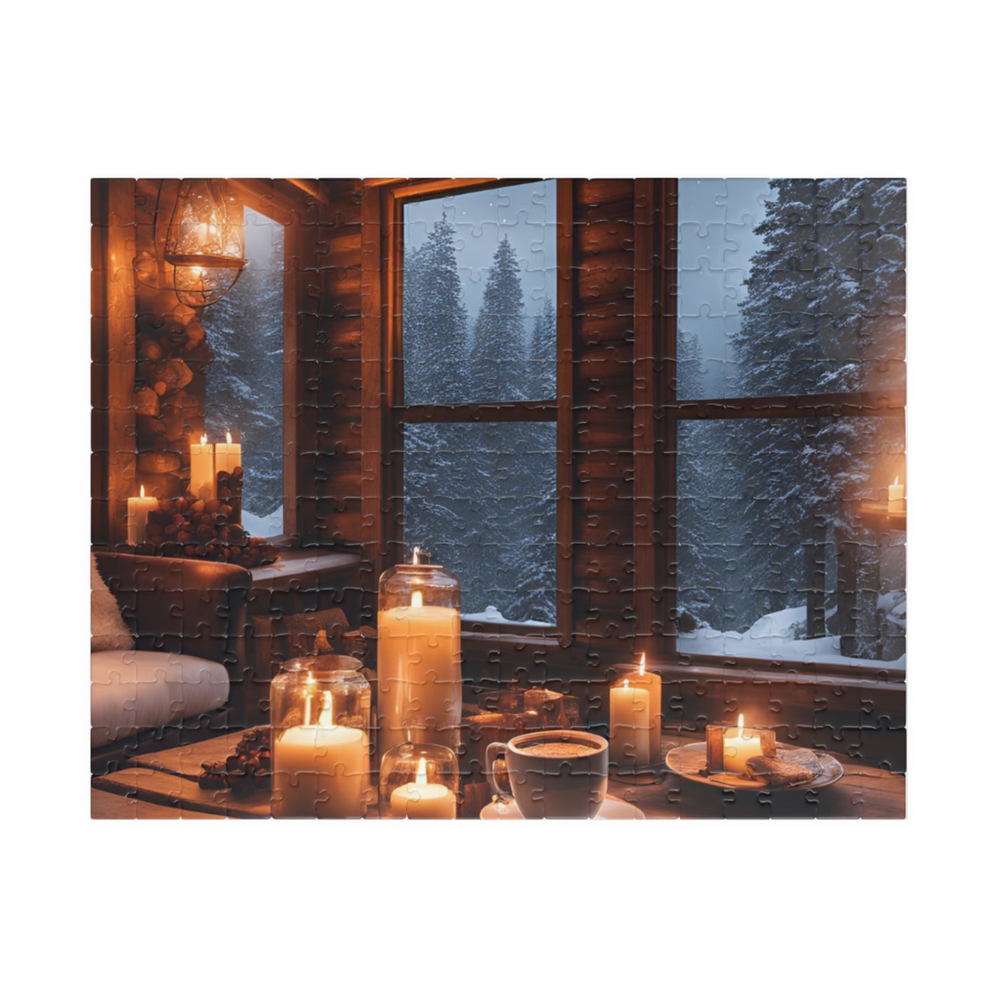 Winter Cabin Glow Puzzle – Cozy Rustic Cabin, Candlelight & Snowy Night, Perfect Winter & Holiday Gift