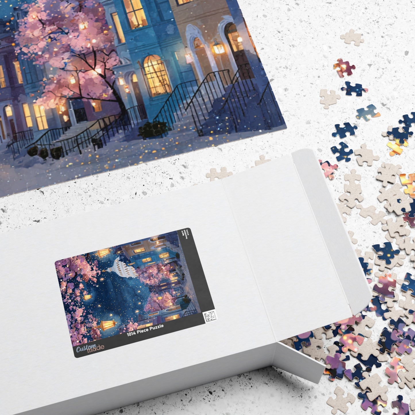 Cherry Blossom Night Skyline Puzzle — Washington Capitol Evening Jigsaw (110–1014 pcs)