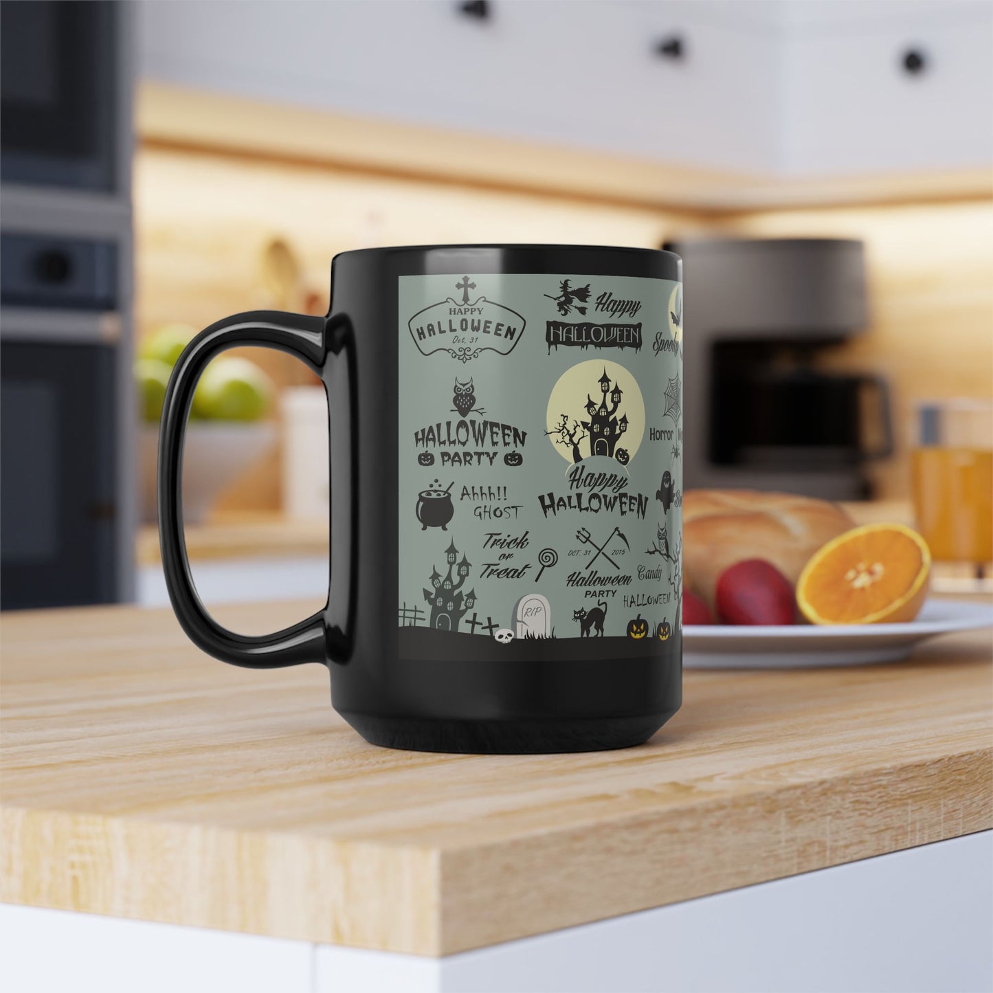 Halloween-Themed Black Mug, Spooky Coffee Cup, Ideal for Halloween Parties, Boo Lover Gift, Autumn Decor