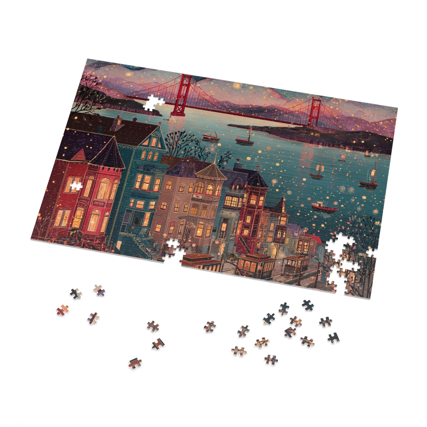 Whimsical San Francisco Puzzle – A Colorful City by the Bay-Jigsaw Puzzle with Tin