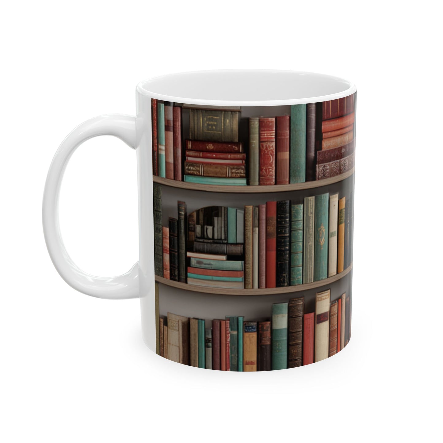 Bookshelf Ceramic Mug | Cozy Book Lover Gift | Reading Coffee and Tea Mug | Book Club Gift | Jazz N’ Coffee Puzzles