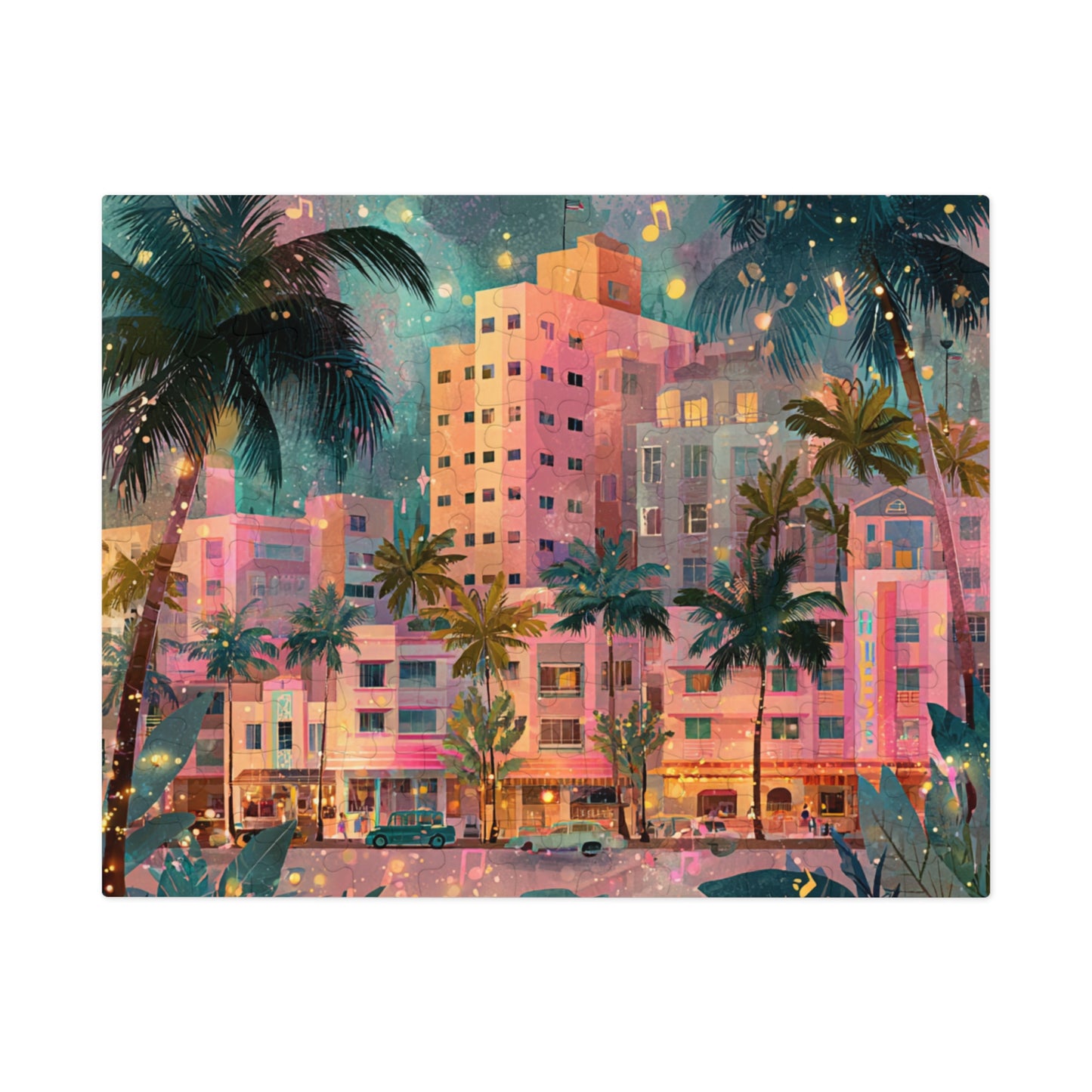 Whimsical Pastel Miami Puzzle – A Dreamy Tropical Escape-Jigsaw Puzzle with Tin