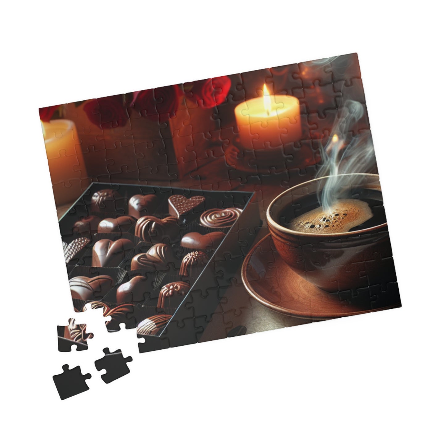 Valentine’s Indulgence Jigsaw Puzzle – Cozy Chocolate, Coffee & Candlelight Scene, Perfect Romantic Gift