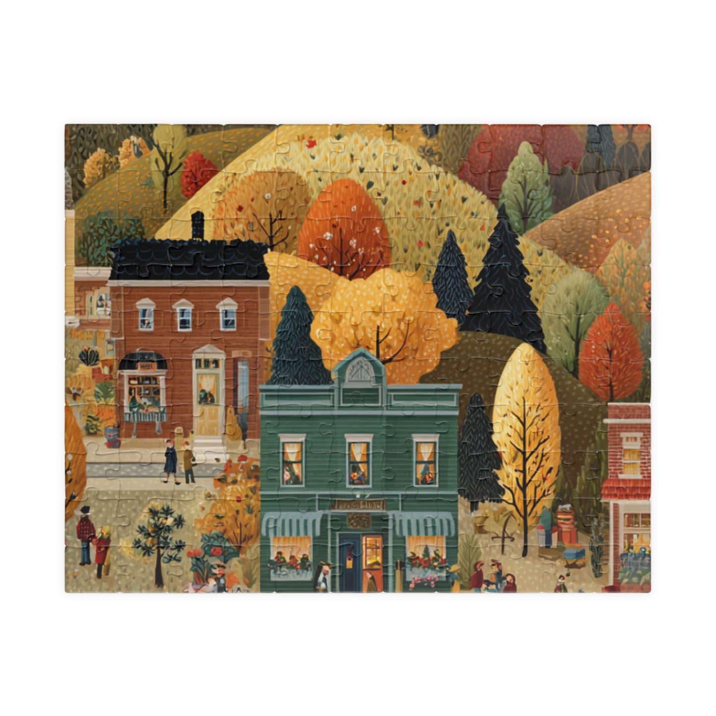 Whispering Pines Village Puzzle | Autumn Mountain Countryside Scene | Cozy Fall Jigsaw Gift | Jazz N’ Coffee Puzzles