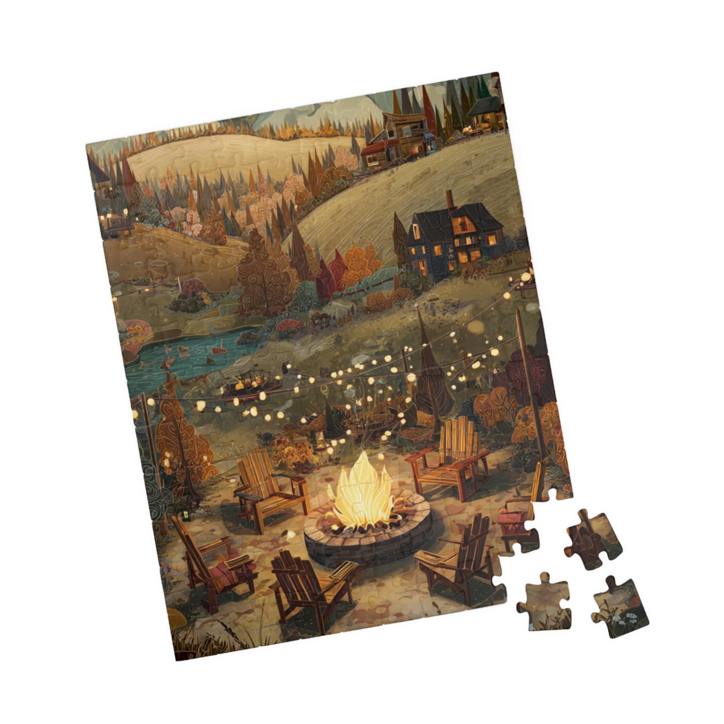 Countryside Fire Pit Puzzle | Cozy Autumn Campfire Scene | Family Game Night | Nature Gift | Jazz N’ Coffee Puzzles