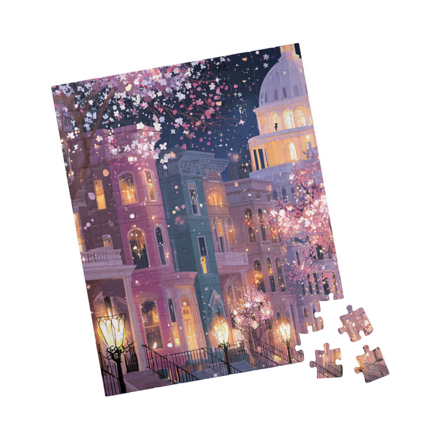 Washington DC Cherry Blossom Cityscape Puzzle — Scenic Nighttime Street 110–1014 Piece Jigsaw