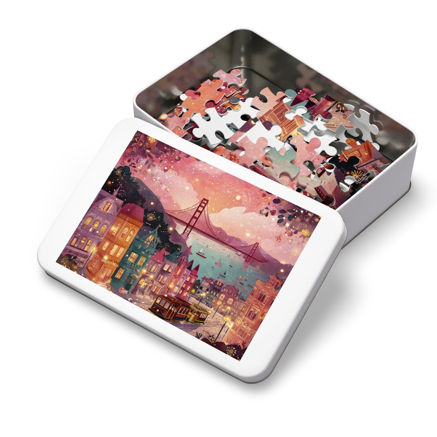 San Francisco by the Bay Puzzle – A Whimsical Cityscape-Jigsaw Puzzle with Tin