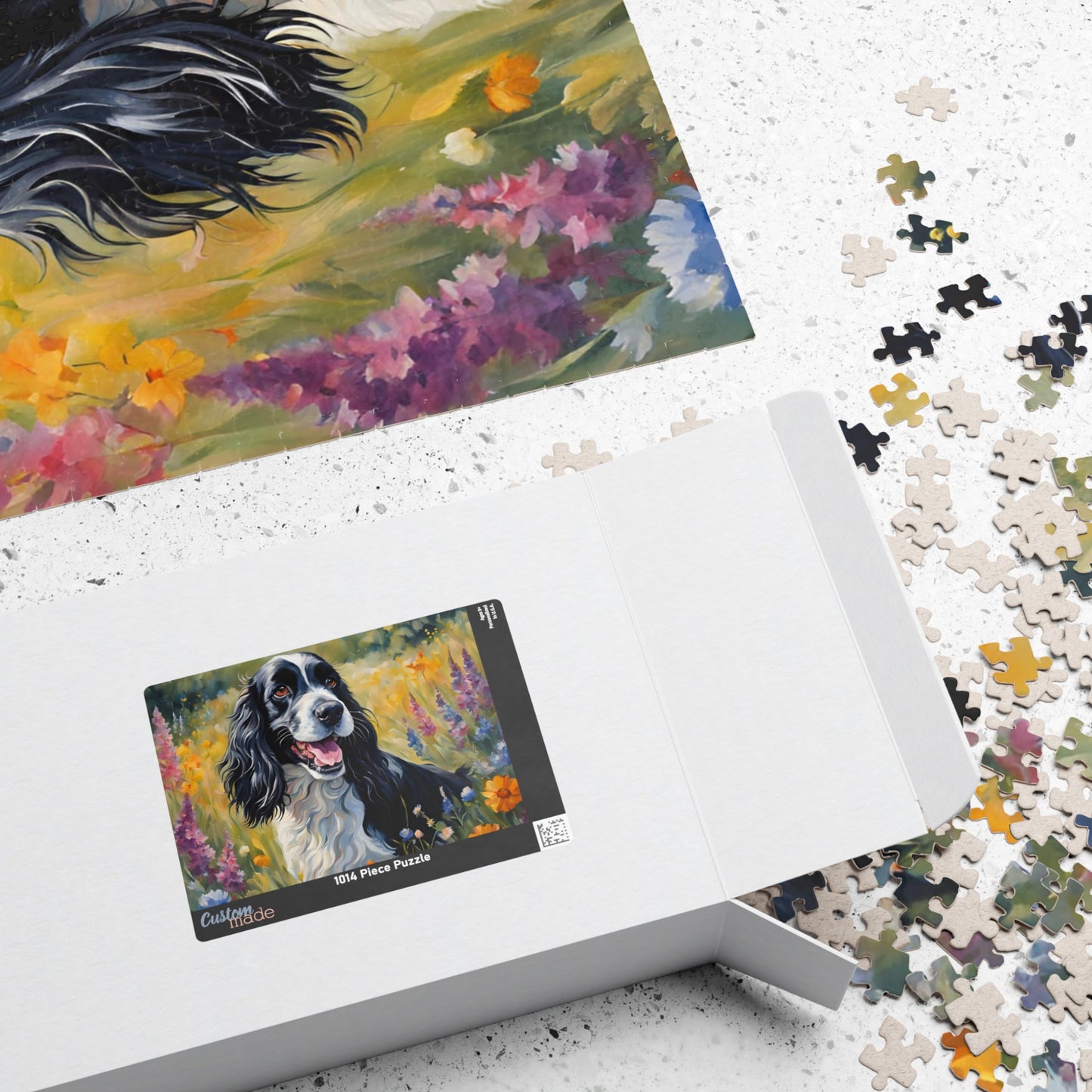 Beautiful Black and White Parti Cocker Spaniel Dog Puzzle - 110, 252, 520, 1014-piece, Perfect Gift for Dog Lovers