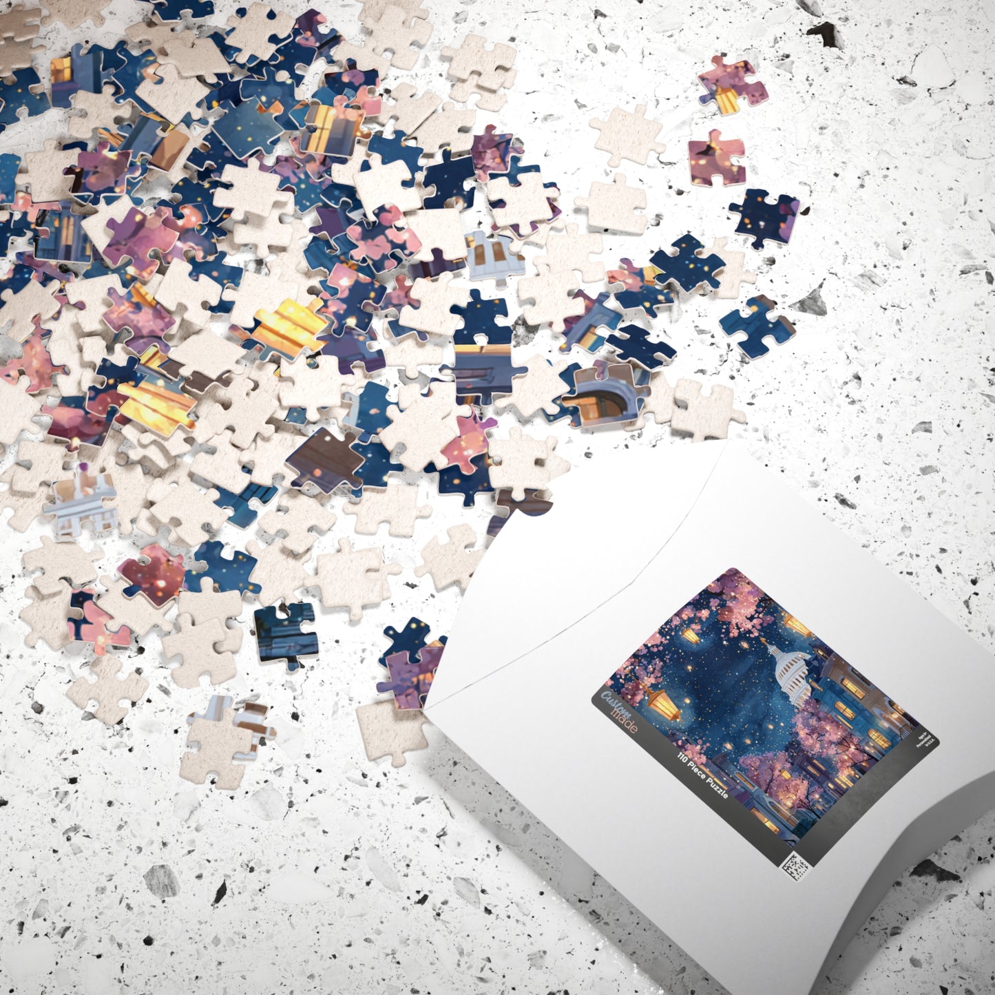 Cherry Blossom Night Skyline Puzzle — Washington Capitol Evening Jigsaw (110–1014 pcs)