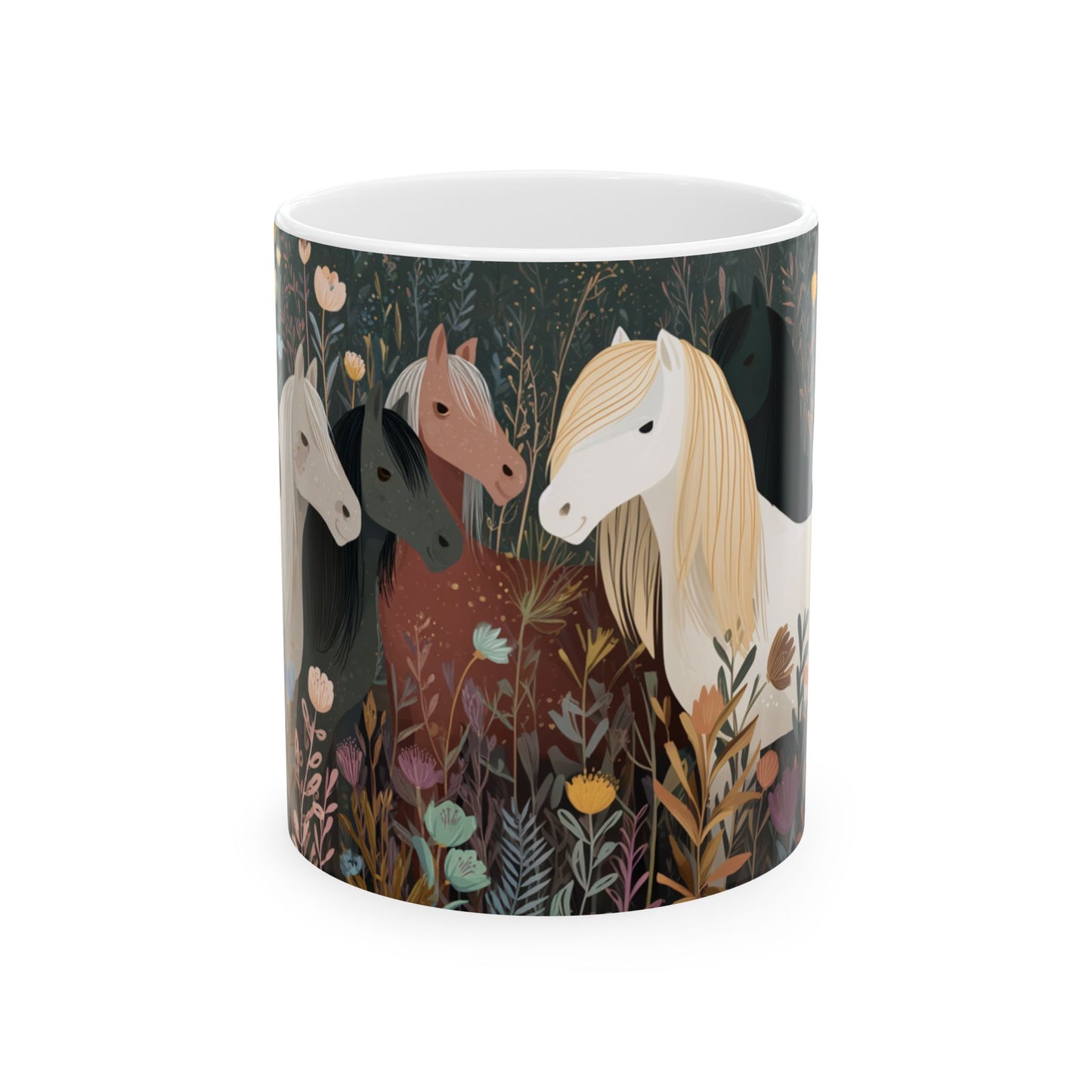 Whimsical Horse Mug, Grazing Horses in a Wildflower Field, Country Farm Coffee Cup, Equestrian Gift, Nature Lover Mug, 11oz and  15oz