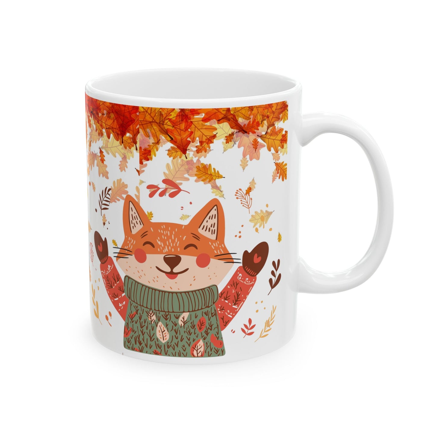 Autumn Fox with Leaves Ceramic Mug, Fall Coffee Mug, Autumn Mug, Thanksgiving Mug, Back to School Mug, Fox Lovers Gift, 11oz and 15 oz mugs