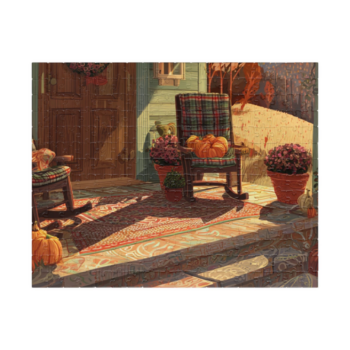 Autumn Porch Scene Jigsaw Puzzle — Cozy Fall Pumpkin Puzzle (110–1014 Pieces)
