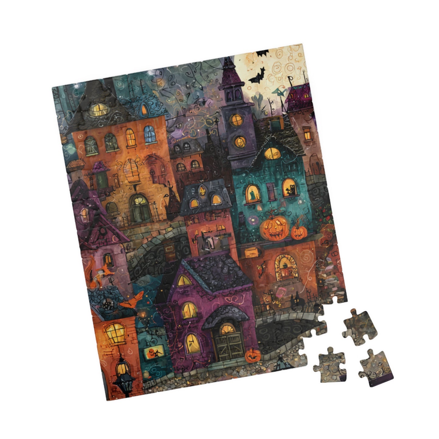 Spookington Village Puzzle Collection, Whimsical & Spooky Halloween Town Jigsaw for Family Fun, Spooky Atmosphere, Halloween Puzzle Gift