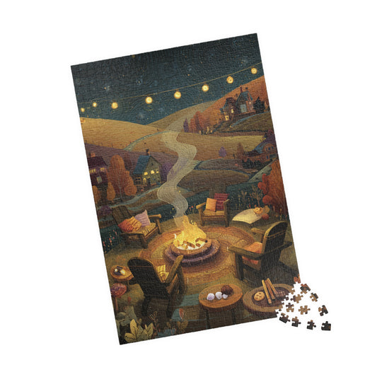Cozy Countryside Evening Vertical Puzzle – Rustic Campfire Scene, Perfect Gift for Puzzle Lovers