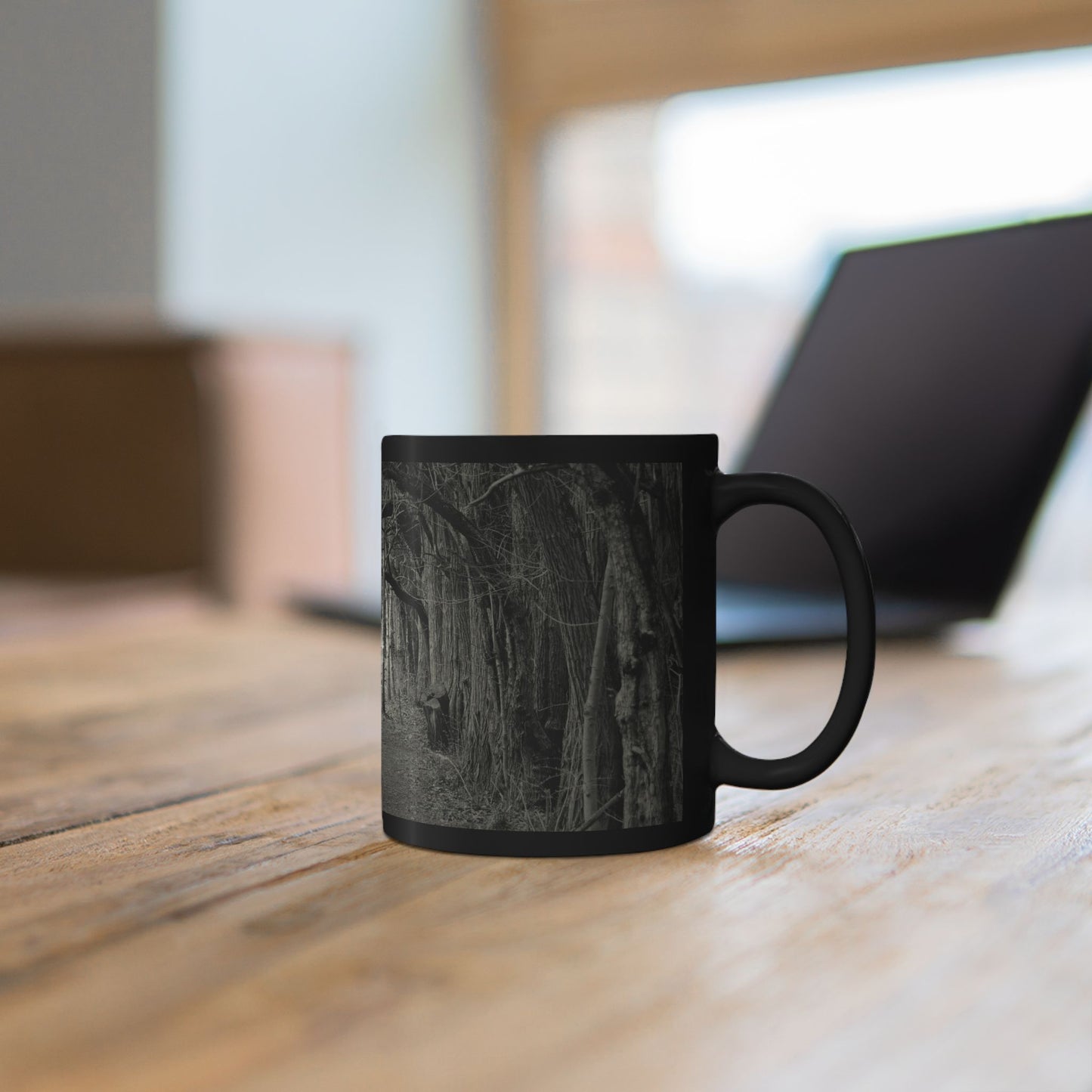 Black Ceramic Mug — Gothic Moody Forest Tunnel Photography (11oz & 15oz)