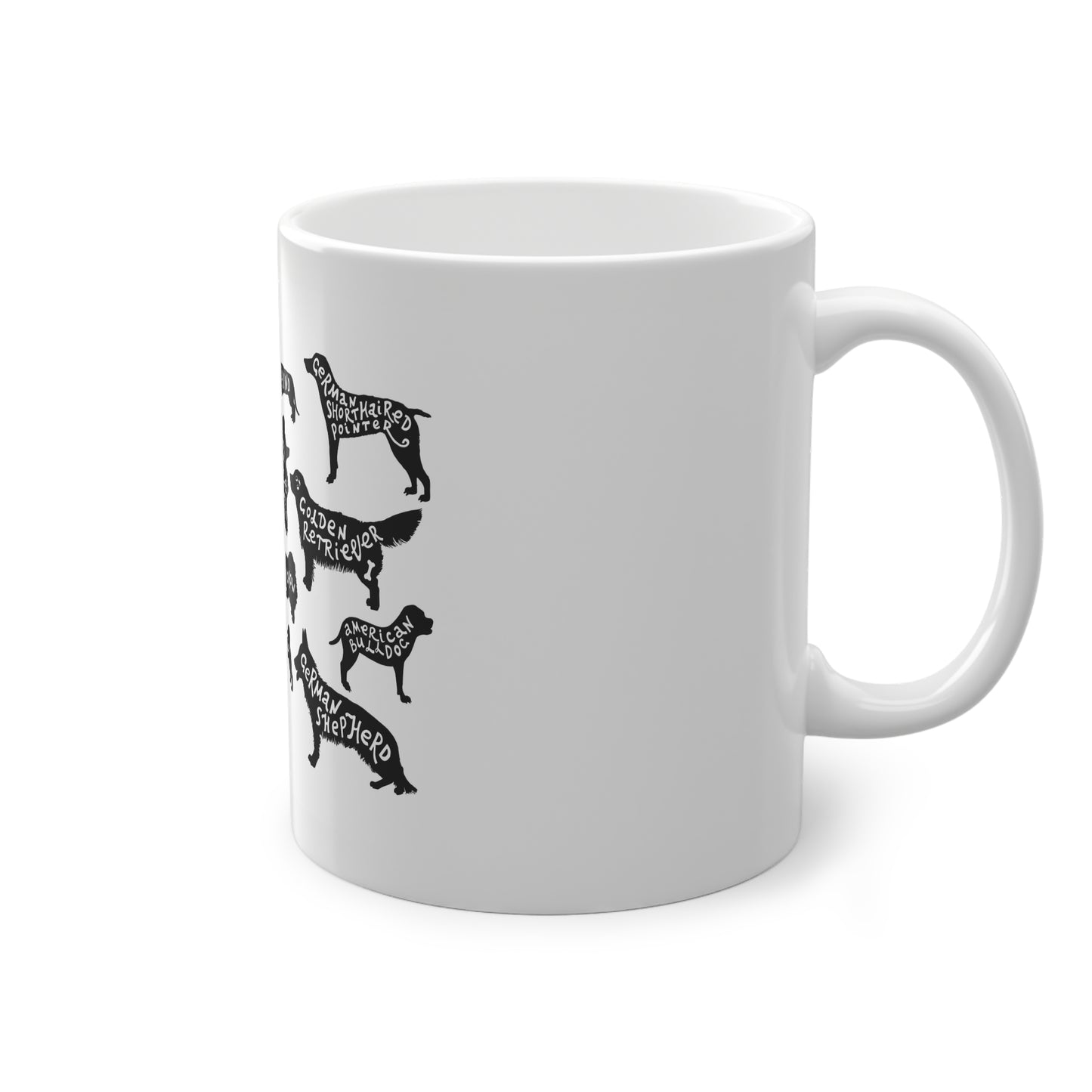 Dog Breeds Mug – Black Silhouette Breed Names Coffee Cup (11 oz)