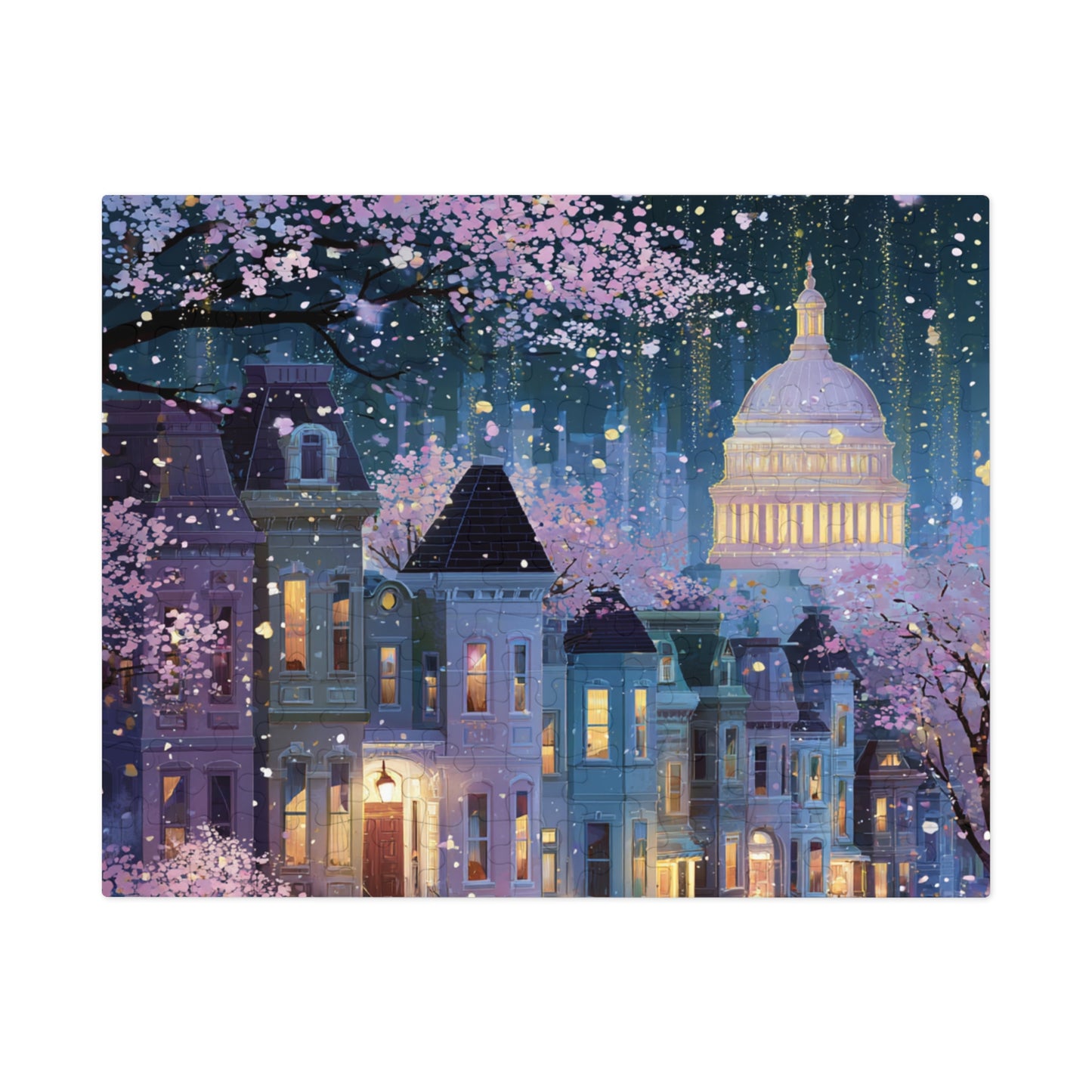 Whimsical Washington DC Cherry Blossom Puzzle – A Magical Springtime in the Nation’s Capital-Jigsaw Puzzle with Tin