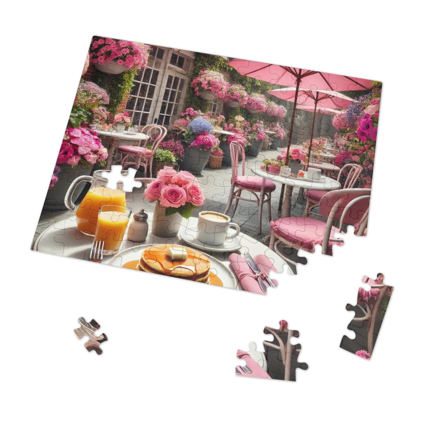 Blooming Café Bliss: Pancakes In Paradise- Jigsaw Puzzle