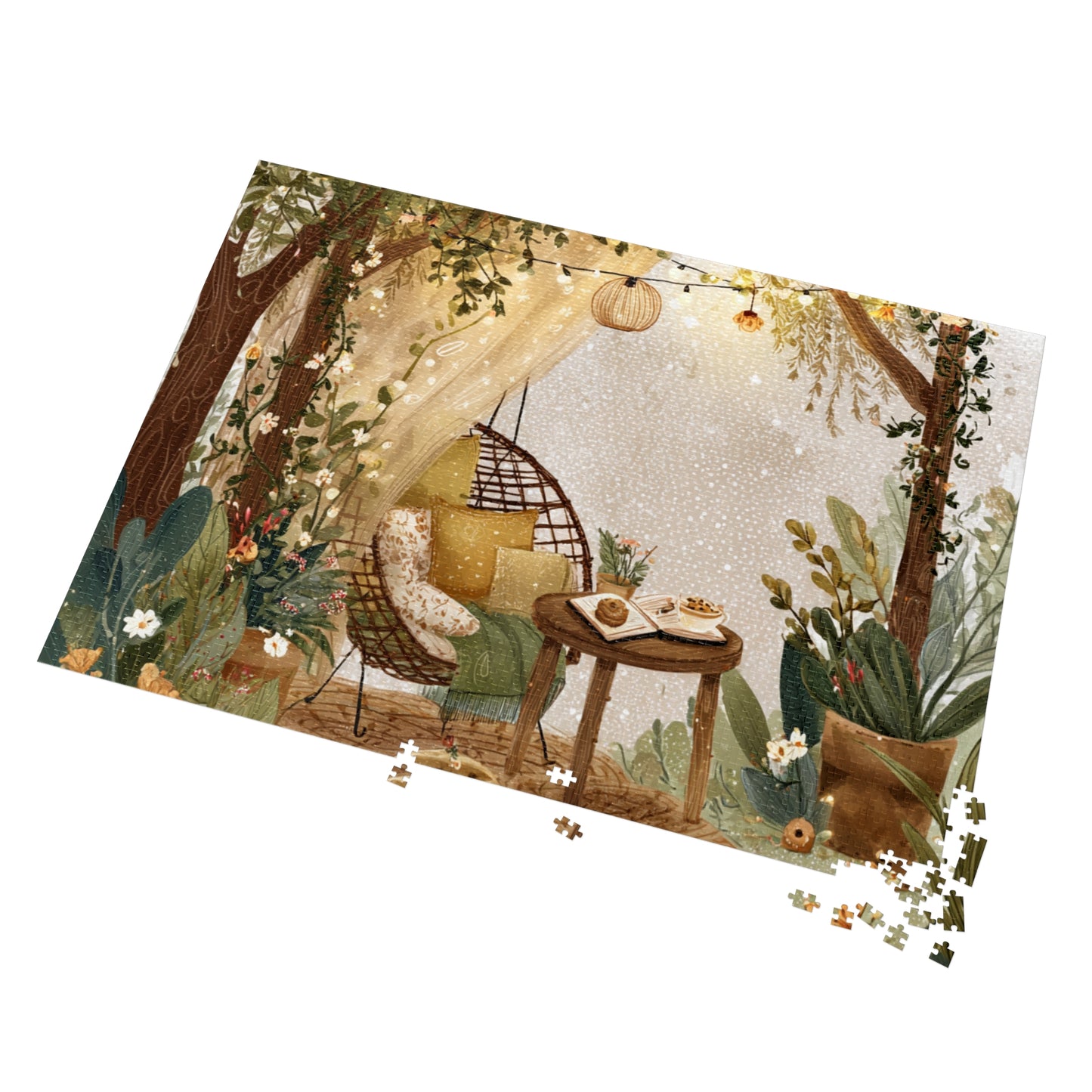Cozy Garden Retreat Jigsaw Puzzle with Tin – 500-Piece Tranquil Reading Nook Scene