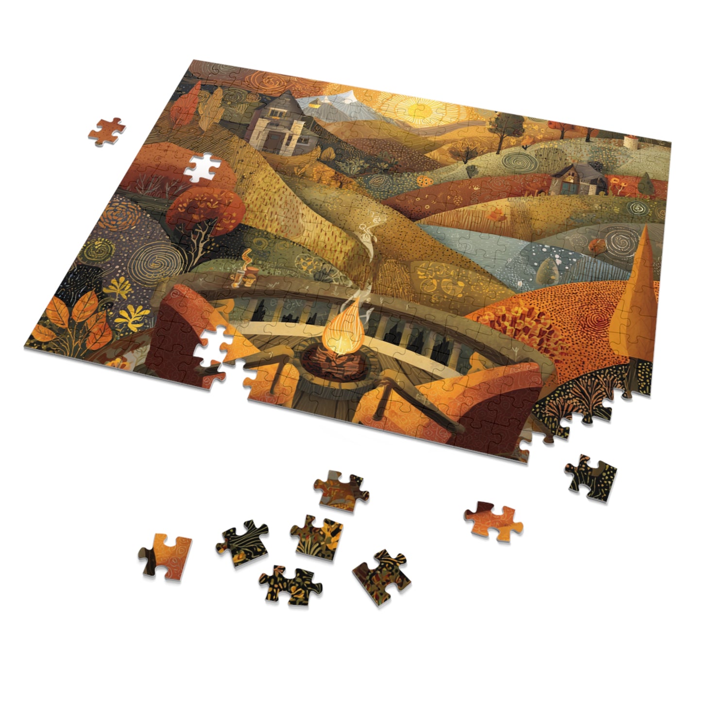 Autumn Fireside Puzzle — 500-Piece Scenic Jigsaw with Tin