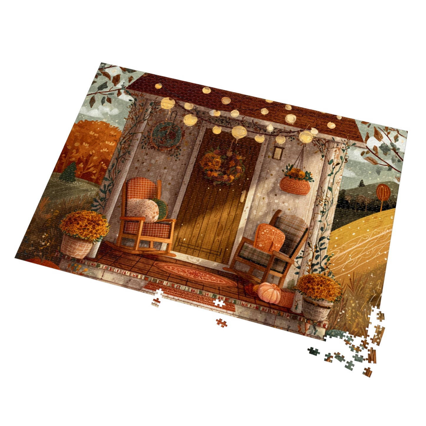 Pumpkin Hollow Porch Puzzle | Rustic Fall Countryside Scene | Cozy Autumn Jigsaw Gift | Jazz N’ Coffee Puzzles