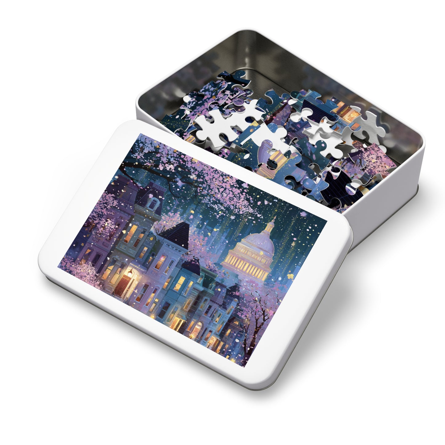 Whimsical Washington DC Cherry Blossom Puzzle – A Magical Springtime in the Nation’s Capital-Jigsaw Puzzle with Tin
