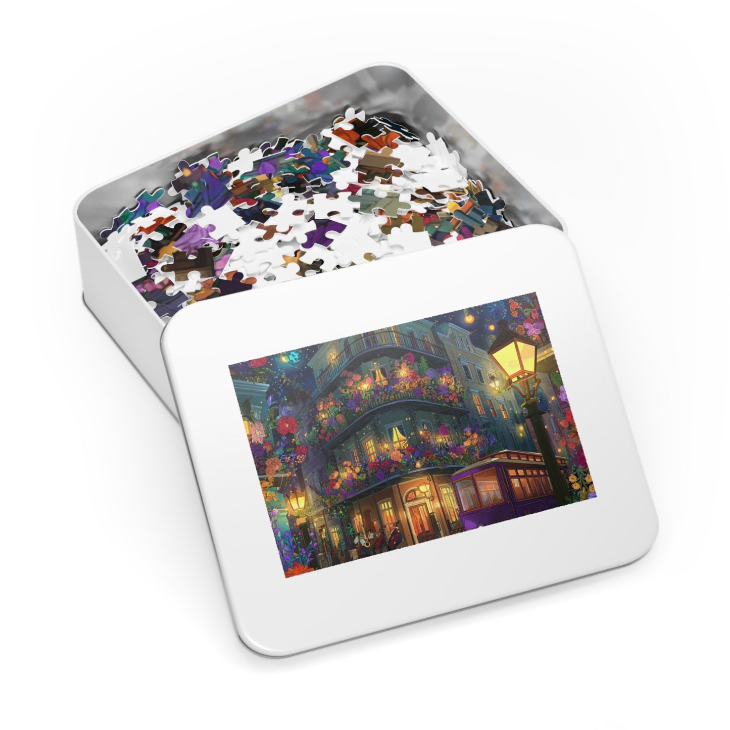 Whimsical Floral New Orleans Puzzle – A Colorful French Quarter Adventure Jigsaw Puzzle with Tin