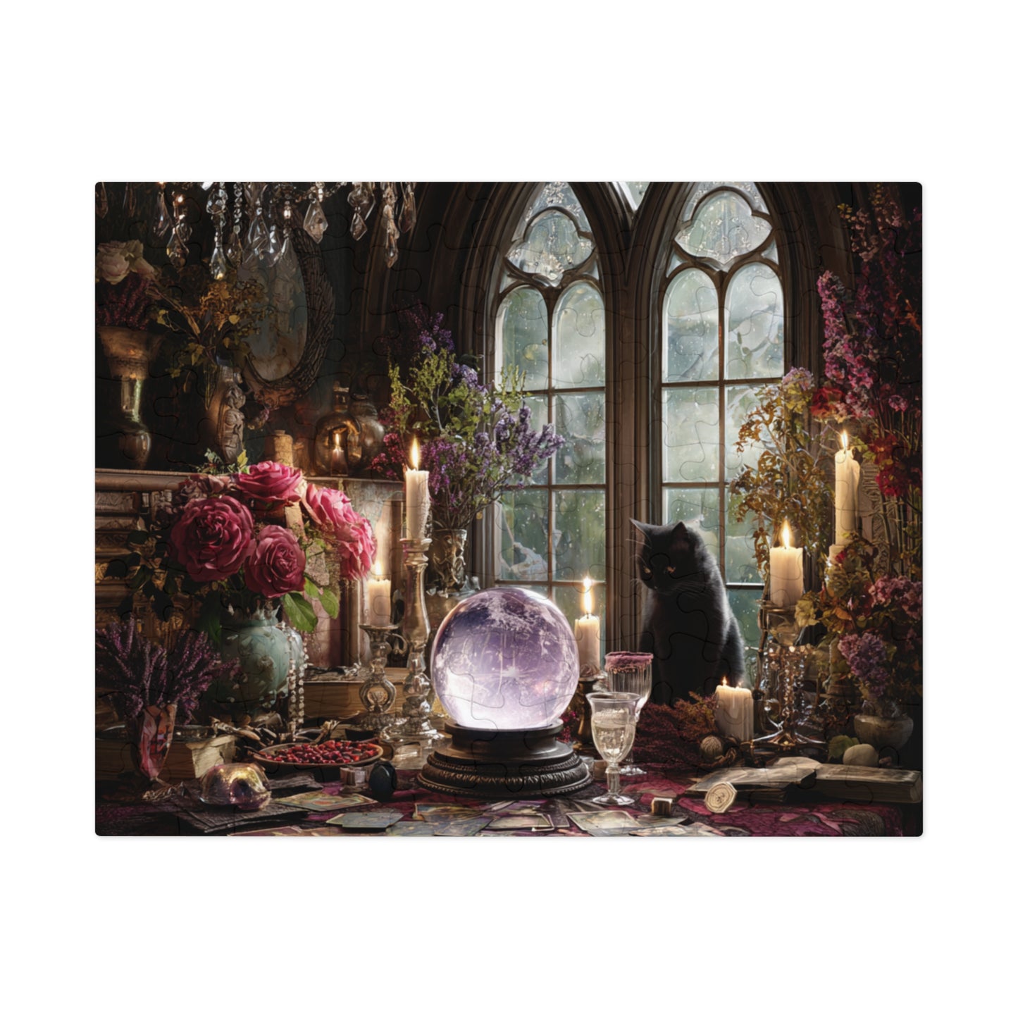 Witchs Enchanted Chamber Puzzle with a Black Cat, Crystal Ball & Tarot Magic with a Gift Tin, Halloween Activity