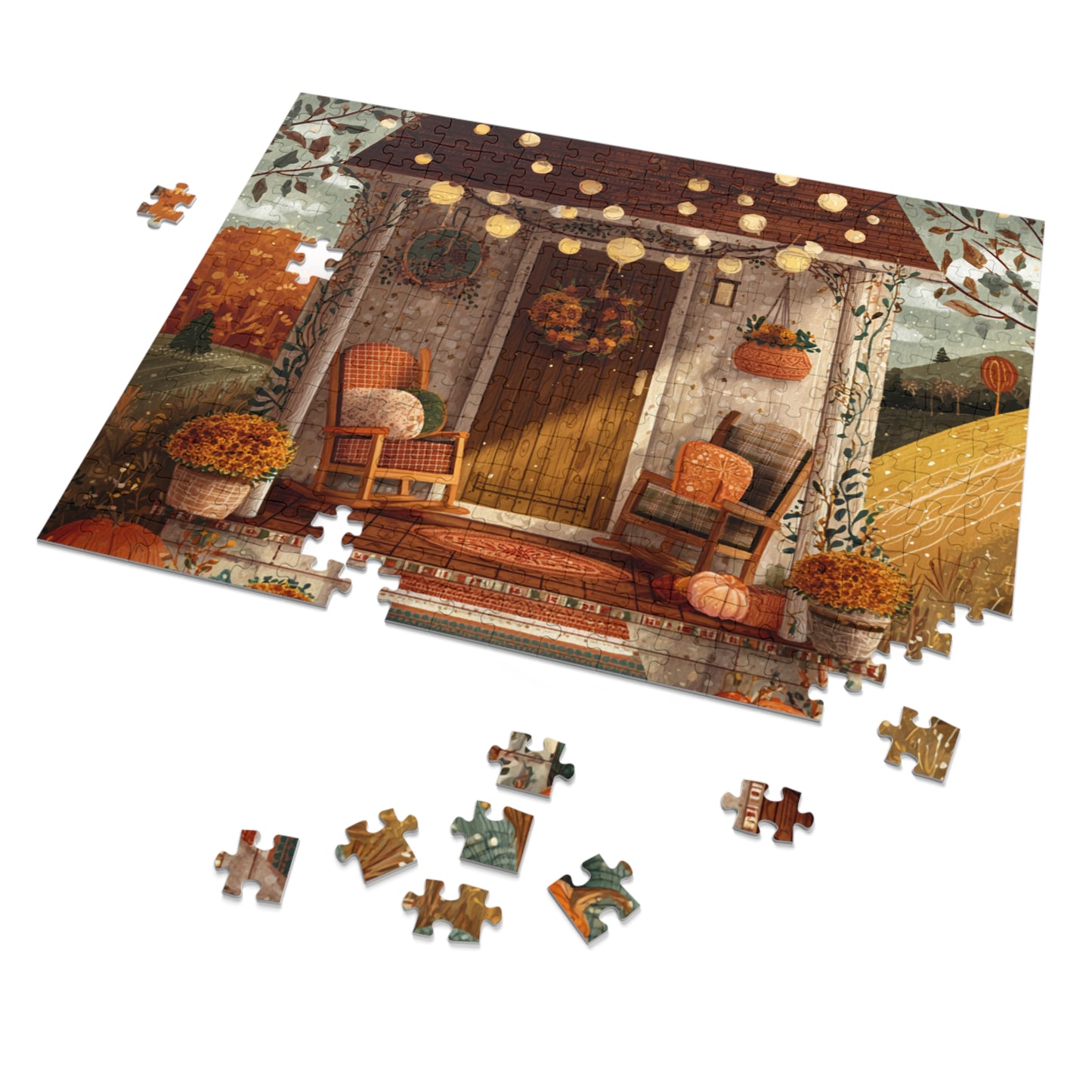 Pumpkin Hollow Porch Puzzle | Rustic Fall Countryside Scene | Cozy Autumn Jigsaw Gift | Jazz N’ Coffee Puzzles