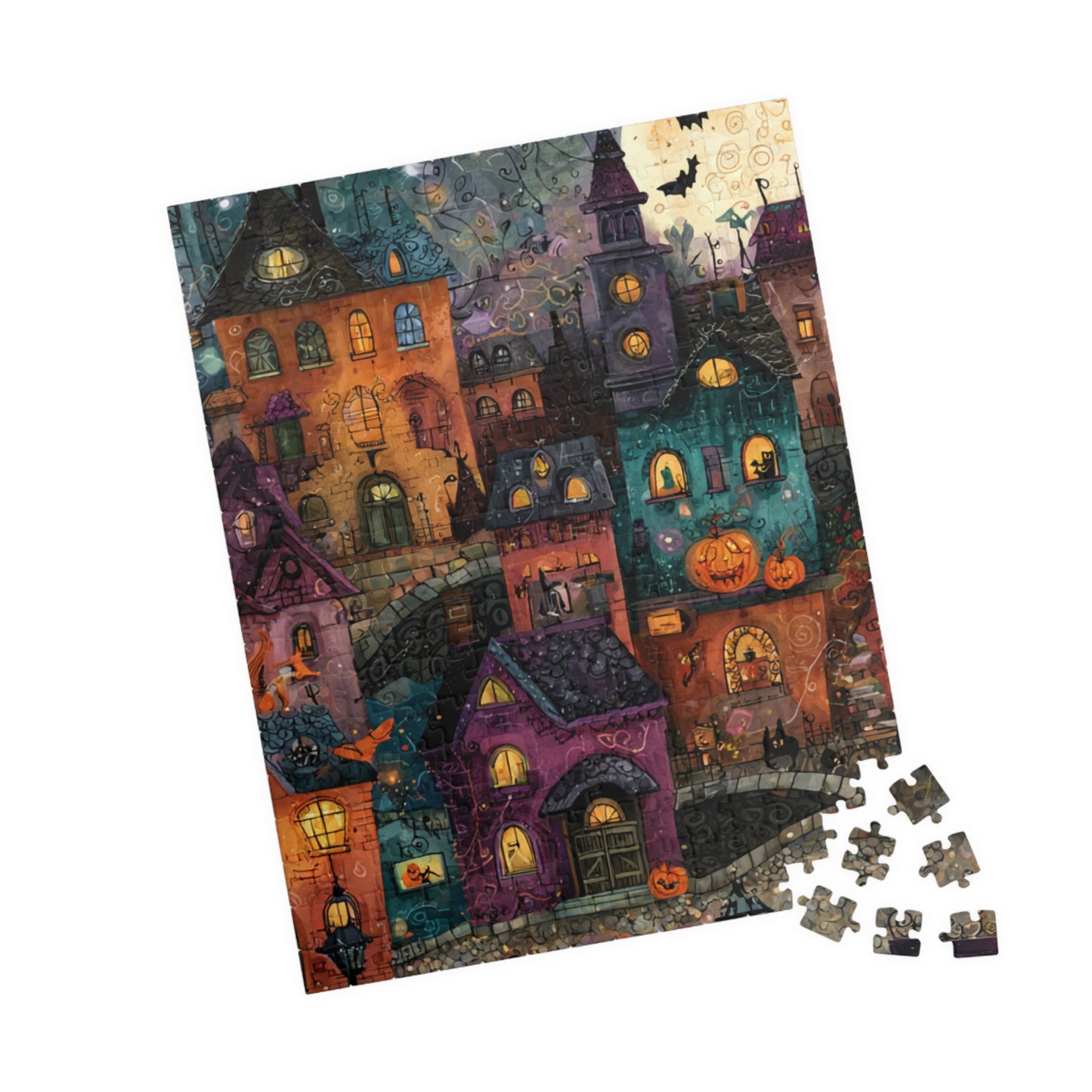 Spookington Village Puzzle Collection, Whimsical & Spooky Halloween Town Jigsaw for Family Fun, Spooky Atmosphere, Halloween Puzzle Gift