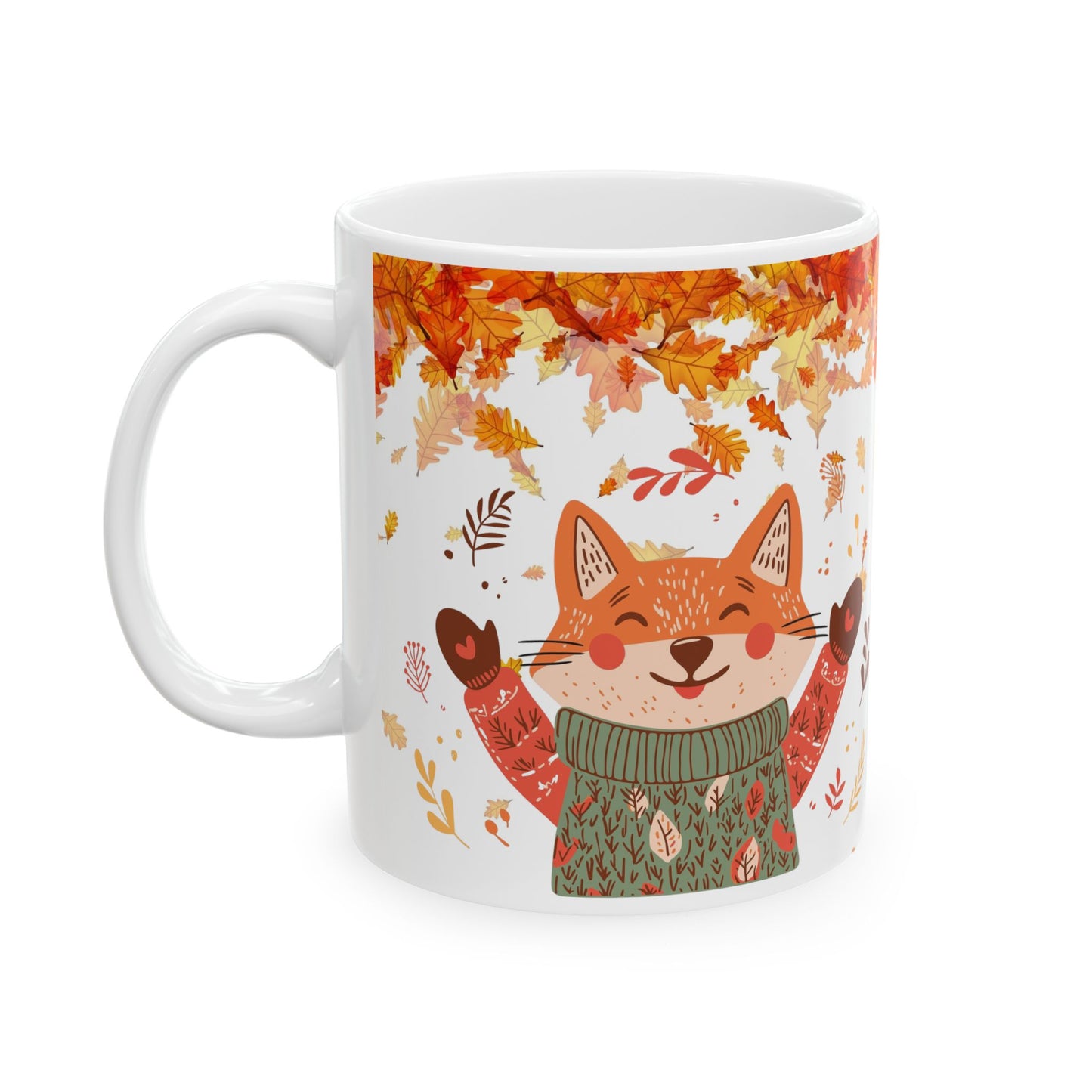 Autumn Fox with Leaves Ceramic Mug, Fall Coffee Mug, Autumn Mug, Thanksgiving Mug, Back to School Mug, Fox Lovers Gift, 11oz and 15 oz mugs