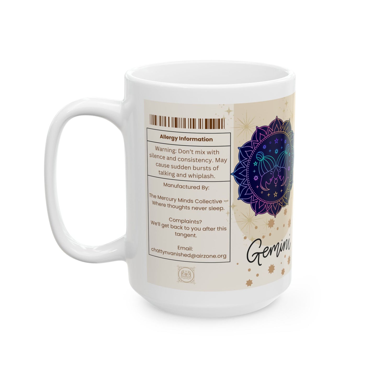 Gemini Nutrition Facts Mug, Funny Astrology Gift, Zodiac Ceramic Mug 11oz & 15oz, Birthday Gift for Gemini, Astrology Lover Gift