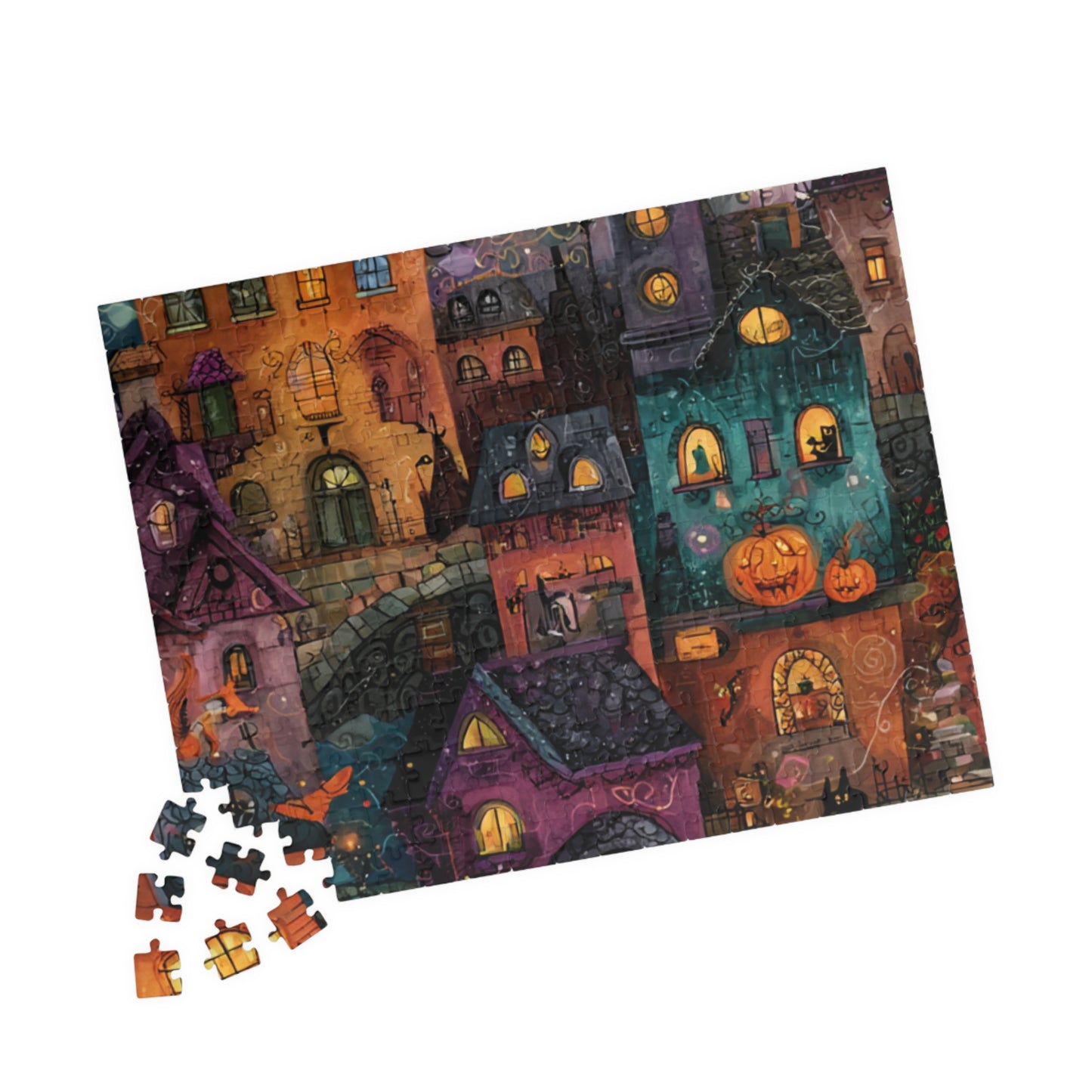 Spookington Village Puzzle Collection, Whimsical & Spooky Halloween Town Jigsaw for Family Fun, Spooky Atmosphere, Halloween Puzzle Gift